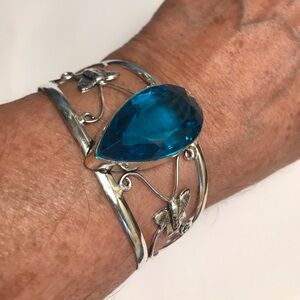 Blue Topaz Stamped 925 Sterling Silver Cuff Bracelet